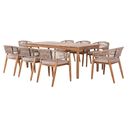 Outdoor Dining Set 9pcs Navant Hm21066.02 Table With 8 Dining Chairs-acacia Wood-rope In Beige