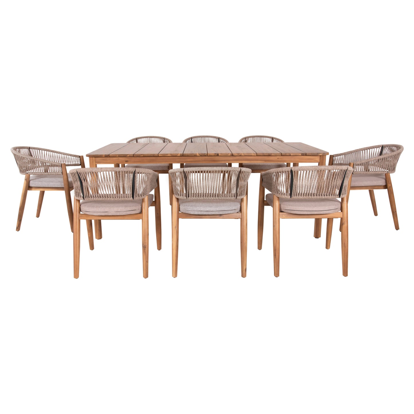 Outdoor Dining Set 9pcs Navant Hm21066.02 Table With 8 Dining Chairs-acacia Wood-rope In Beige