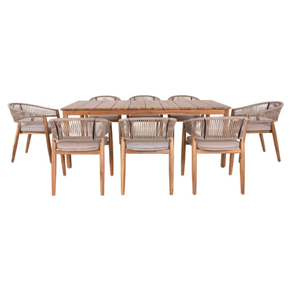 Outdoor Dining Set 9pcs Navant Hm21066.02 Table With 8 Dining Chairs-acacia Wood-rope In Beige