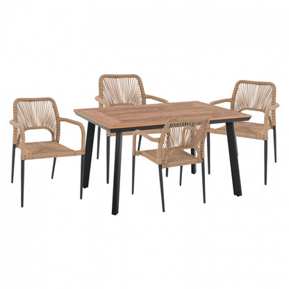 Dining Set 5pcs Charcoal Table 120x80 And Armchair With Rope Hm11535.02