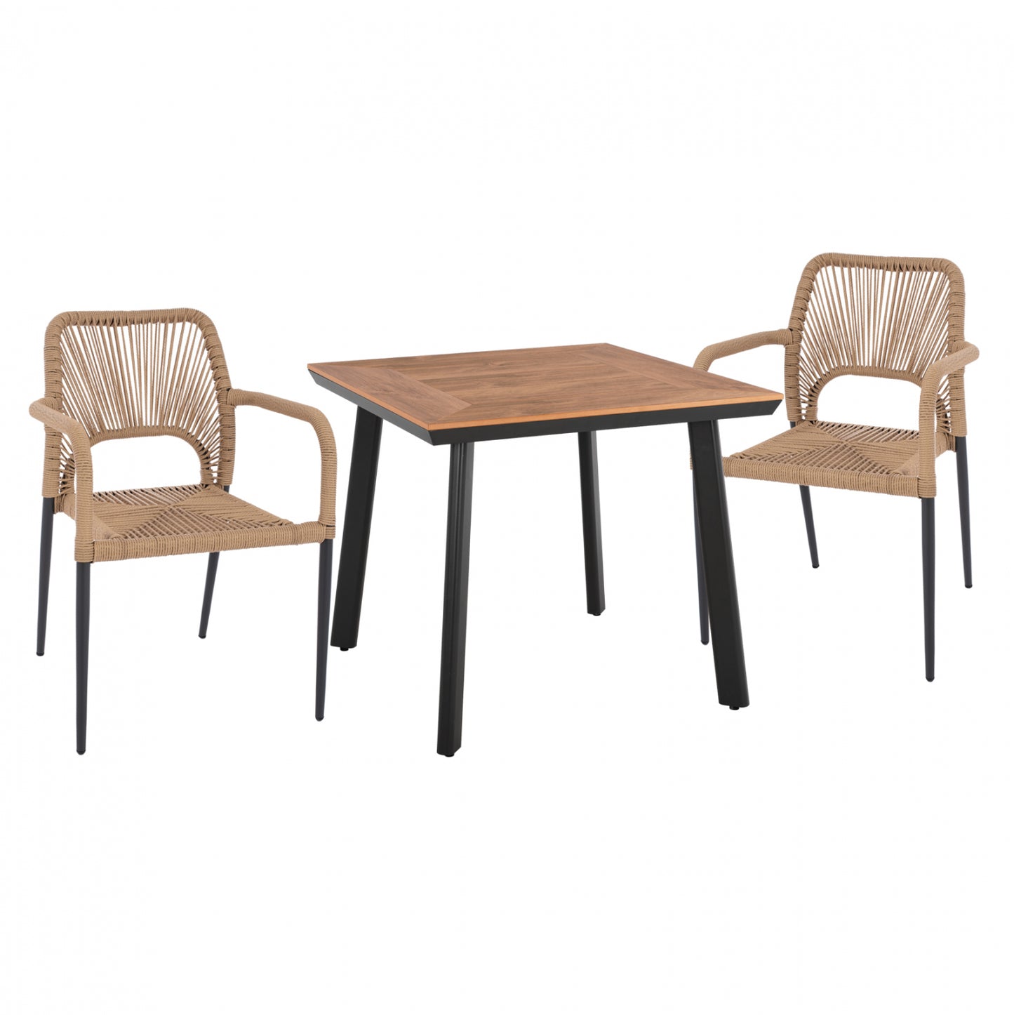 Dining Set 3pcs Charcoal Table 80x80 And Armchair With Rope Hm11537.02