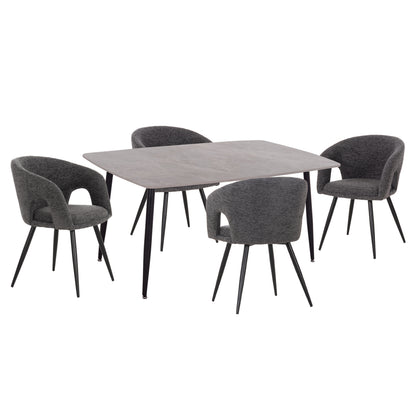 Dining Set 5pcs Cornel Hm10943.01 Grey Marble Top-grey Fabric