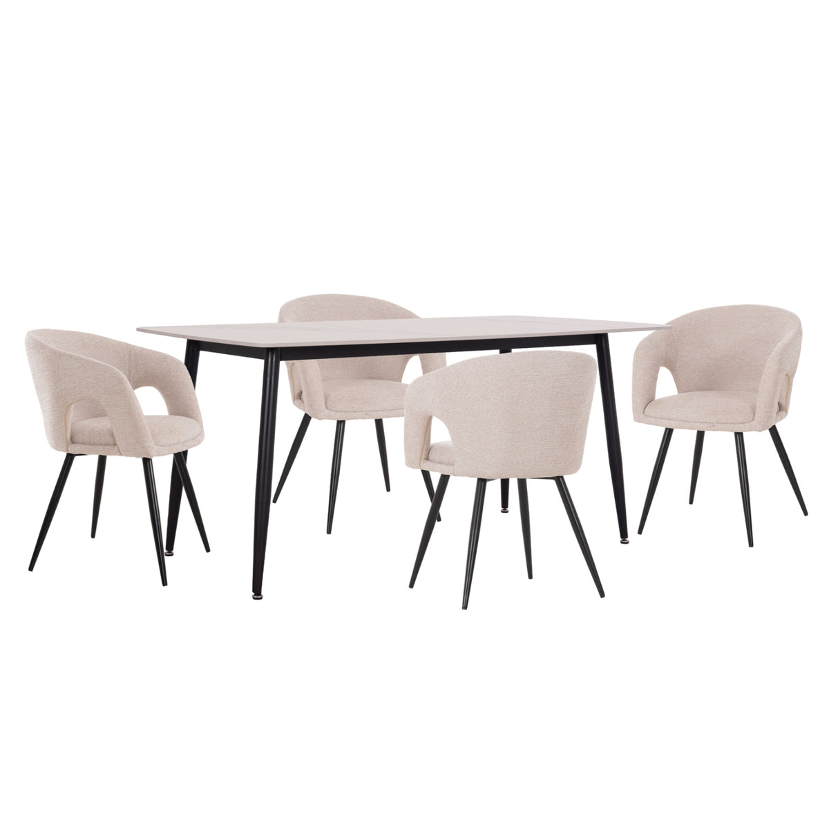 Dining Set 5pcs Cornel Hm10954.02 White Marble Top--beige Fabric