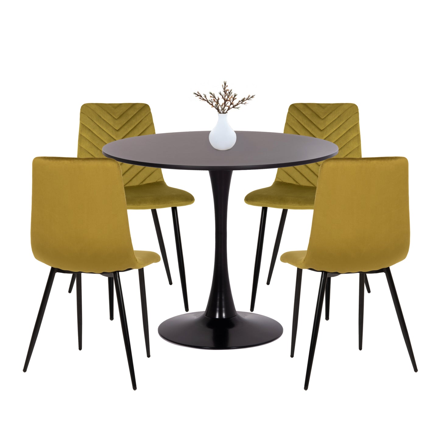 Dining Set 5pcs Brolin Hm10866 Round Table & 4 Dining Chairs In Olive Green