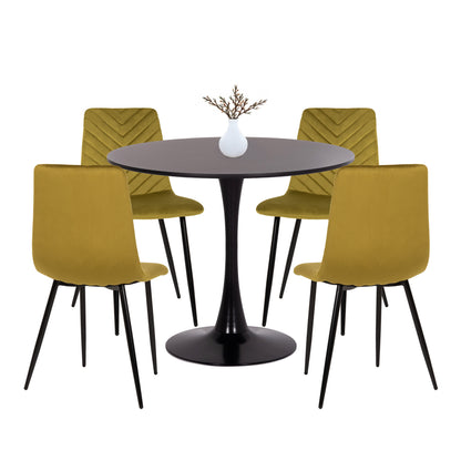 Dining Set 5pcs Brolin Hm10866 Round Table & 4 Dining Chairs In Olive Green