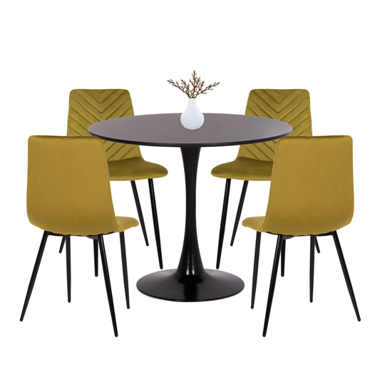 Dining Set 5pcs Brolin Hm10866 Round Table & 4 Dining Chairs In Olive Green