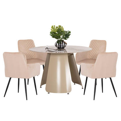 Dining Set 5pcs Sedar Hm10868 Round Dining Table & 4 Dining Chairs- Ecru