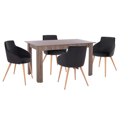 Dining Set 5pcs Kelvin Hm10886.05 Melamine In Sonama Oak--black Velvet