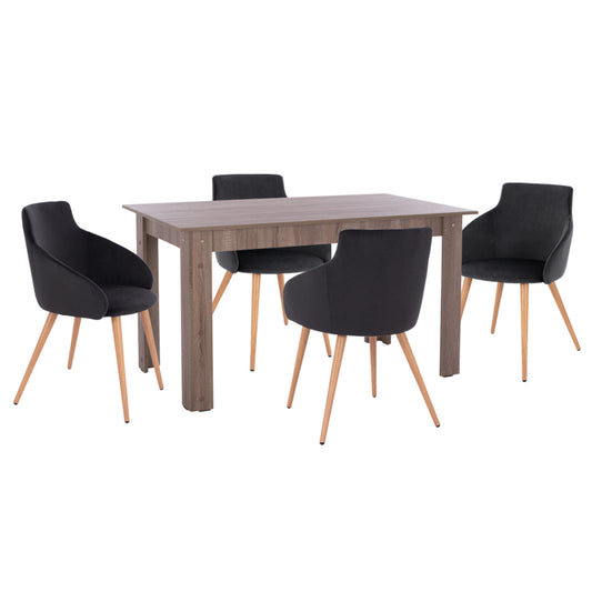 Dining Set 5pcs Kelvin Hm10886.05 Melamine In Sonama Oak--black Velvet