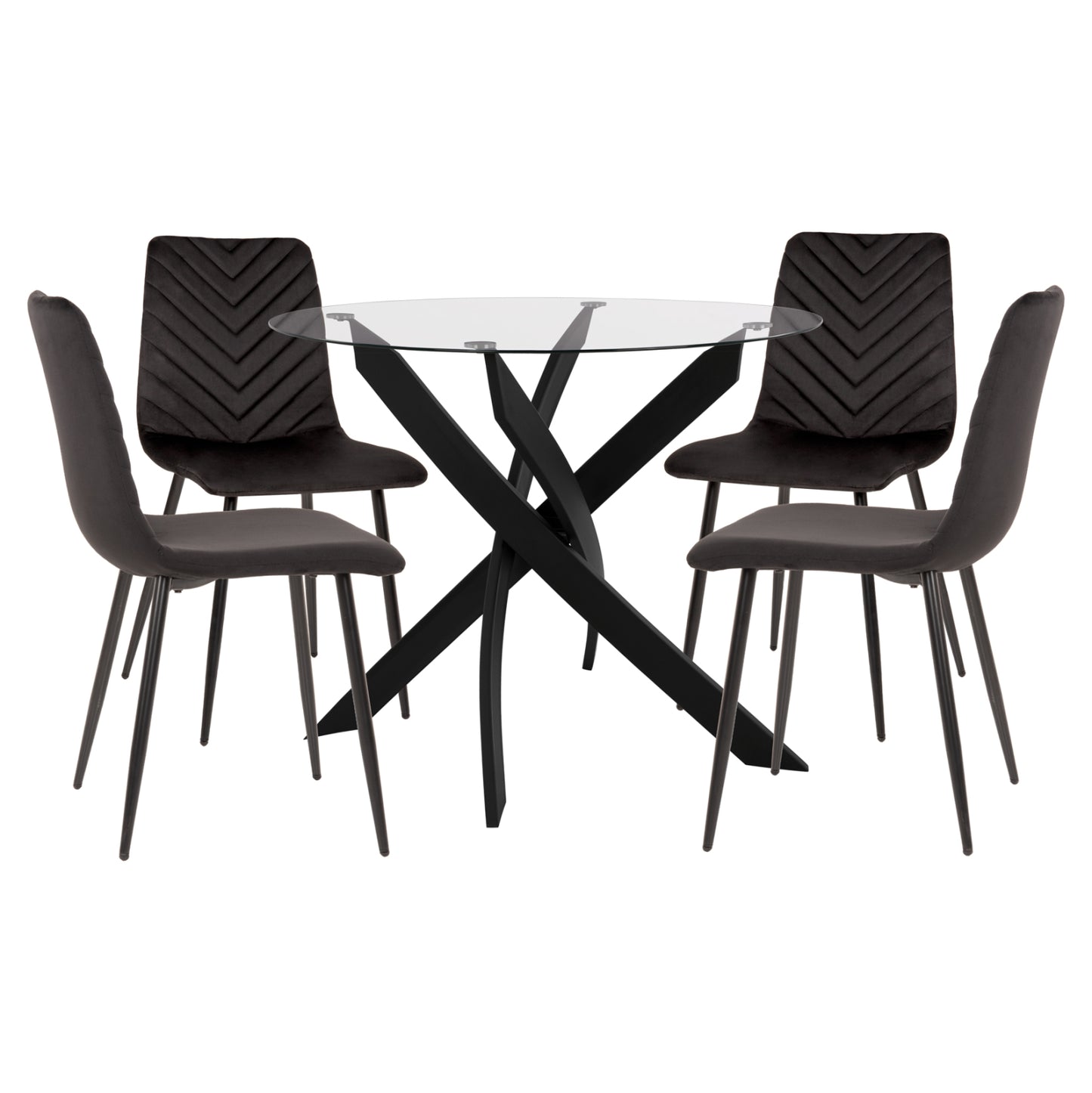 Indoor Dining Set 5pcs Jafaru Hm11073 Metal--velvet In Black