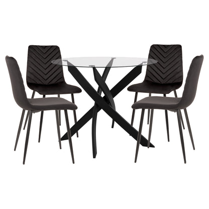 Indoor Dining Set 5pcs Jafaru Hm11073 Metal--velvet In Black