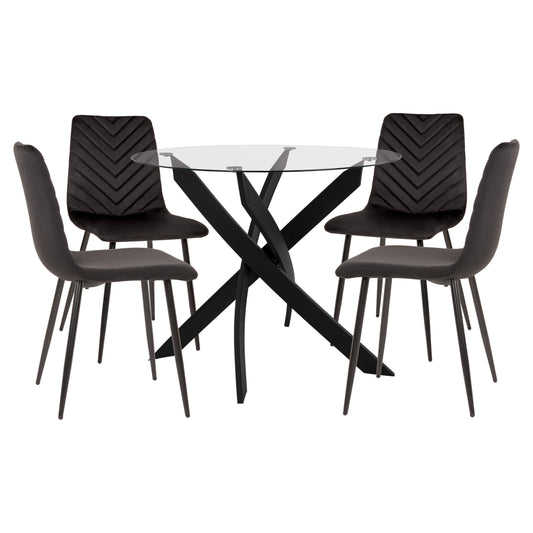 Indoor Dining Set 5pcs Jafaru Hm11073 Metal--velvet In Black