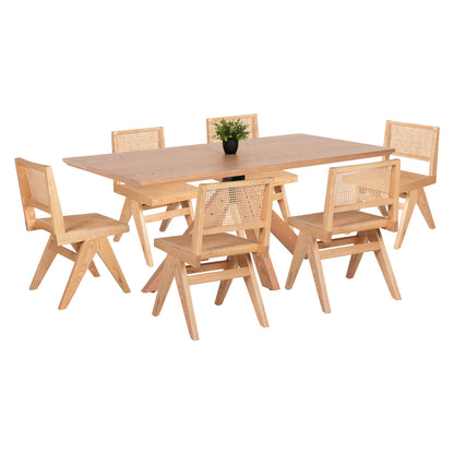 Dining Set Indoor 7pcs Hm21059 Table Paolo & 6 Chairs Fredrik- Natural Wood Color