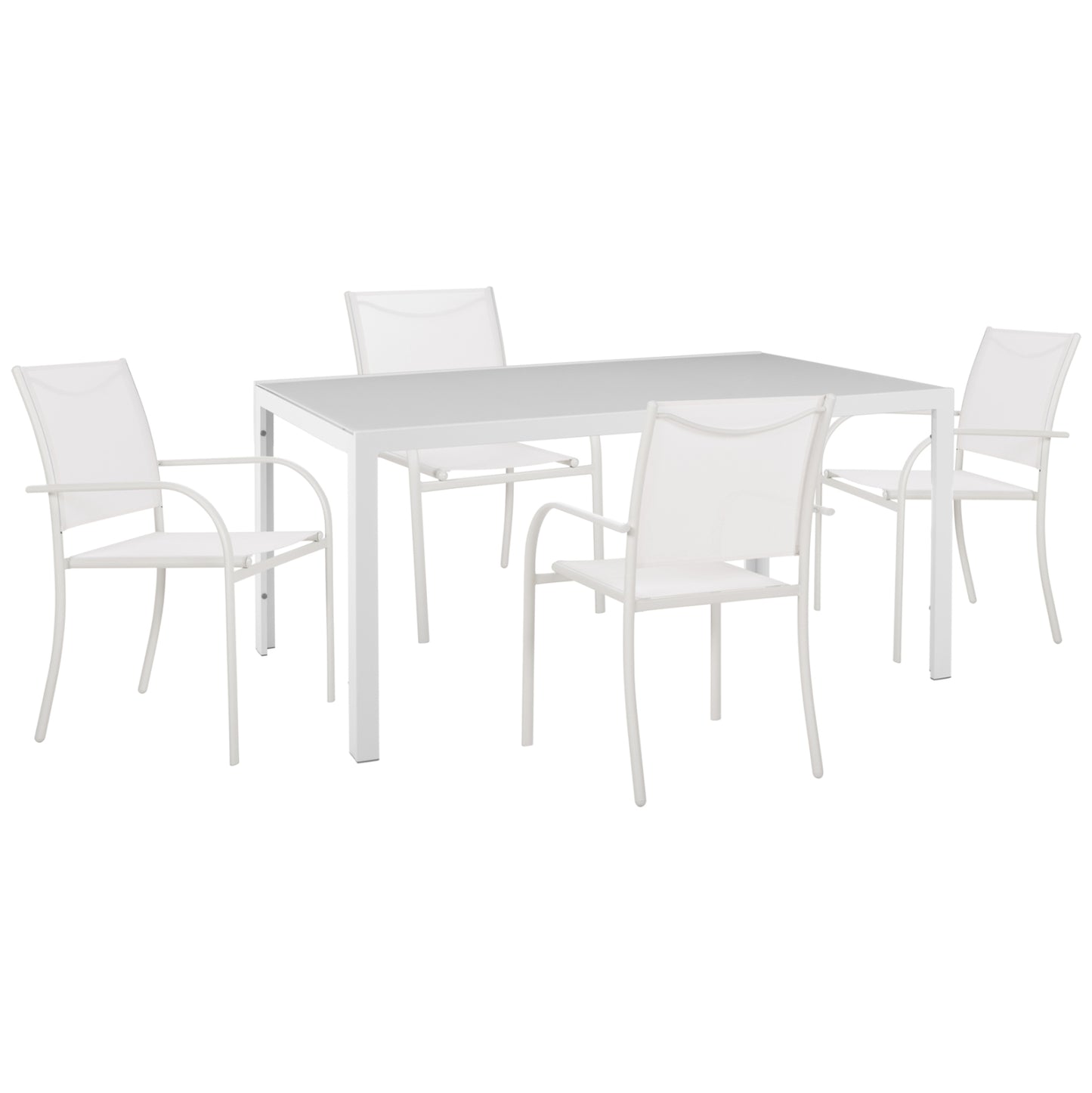 Outdoor Dining Set 5pcs Ofer Hm21030 White Metal Table-white Metal Armchairs