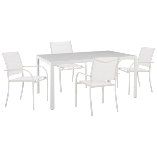 Outdoor Dining Set 5pcs Ofer Hm21030 White Metal Table-white Metal Armchairs