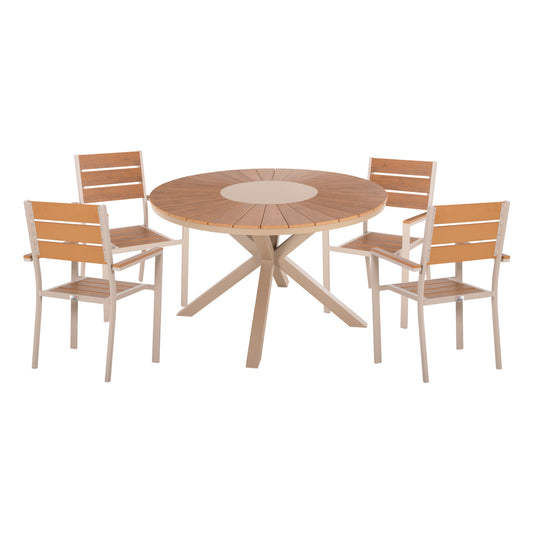 Outdoor Dining Set 5pcs Moril Hm21161 Aluminum In Champagne Color & Polywood