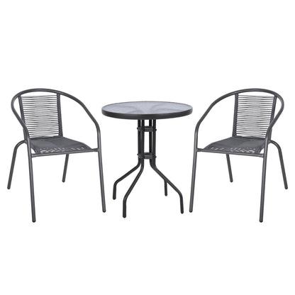 Outdoor 3pcs Dining Set Lima Hm10879.01 Metal & P.e.rattan In Grey (round)