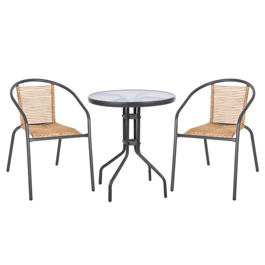 Outdoor 3pcs Dining Set Lima Hm10879.02 Metal In Grey & P.e.rattan In Natural (round)