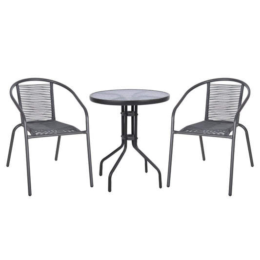 Outdoor 3pcs Dining Set Lima Hm10879.01 Metal & P.e.rattan In Grey (round)