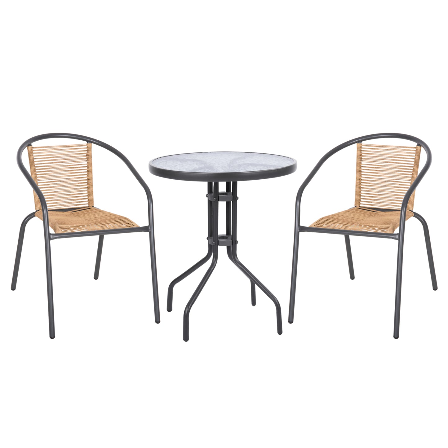 Outdoor 3pcs Dining Set Lima Hm10879.02 Metal In Grey & P.e.rattan In Natural (round)
