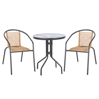 Outdoor 3pcs Dining Set Lima Hm10879.02 Metal In Grey & P.e.rattan In Natural (round)