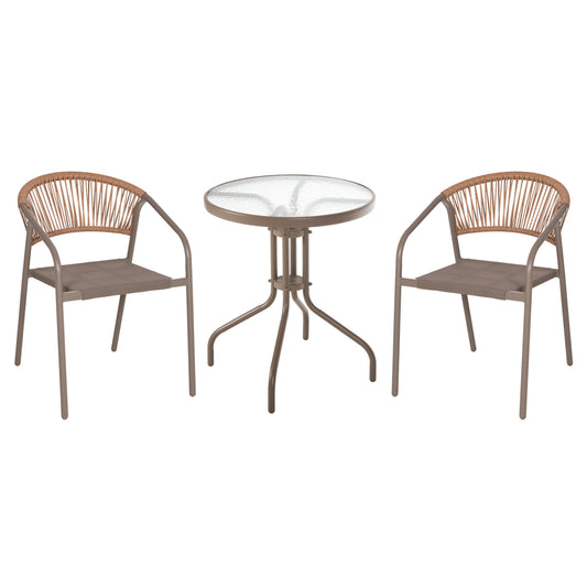 Outdoor 3pcs Dining Set Lima Hm10881.04 Metal & Textilene In Champagne Color (round)