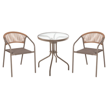 Outdoor 3pcs Dining Set Lima Hm10881.04 Metal & Textilene In Champagne Color (round)