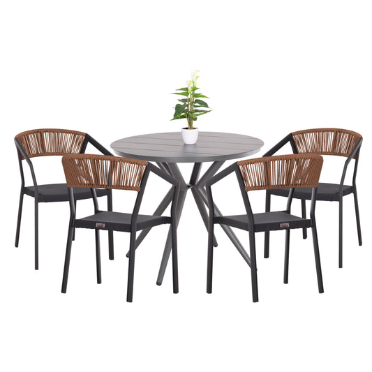 Outdoor Dining Set 5pcs Higer Hm10836.01 Aluminum & Textilene--grey