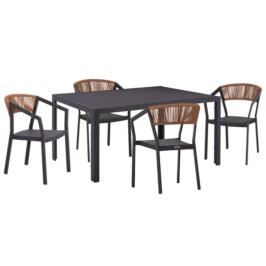 Outdoor Dining Set 5pcs Miri Hm10869.01 Metal--aluminum--textilene In Grey