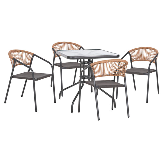 Outdoor Dining Set 5pcs Figo Hm10880.01 Metallic Table & Armchairs In Grey
