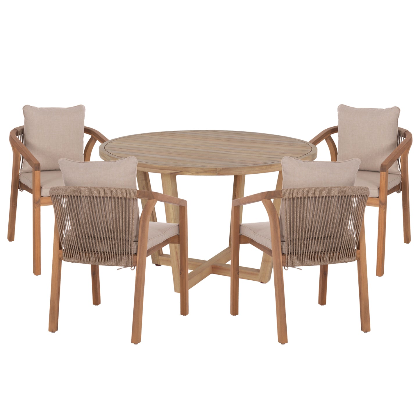 Outdoor Dining Set 5pcs Paraiso Hm10898.01 Acacia Wood In Natural--cushions In Beige