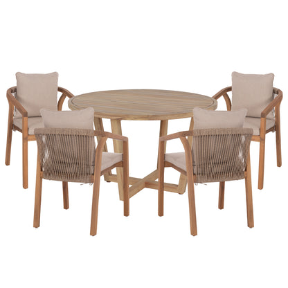 Outdoor Dining Set 5pcs Paraiso Hm10898.01 Acacia Wood In Natural--cushions In Beige