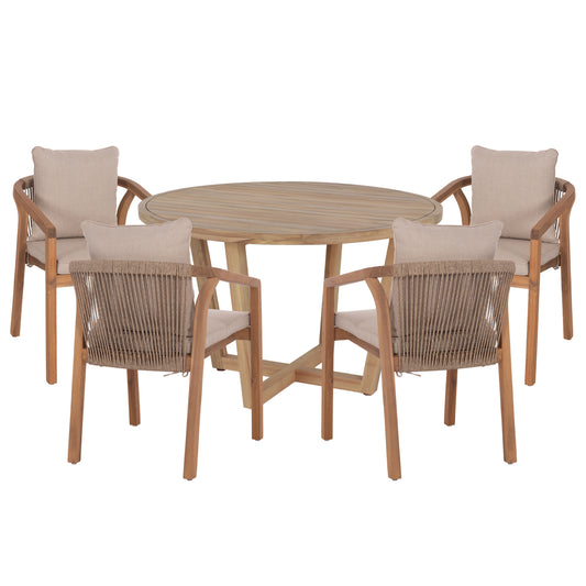 Outdoor Dining Set 5pcs Paraiso Hm10898.01 Acacia Wood In Natural--cushions In Beige