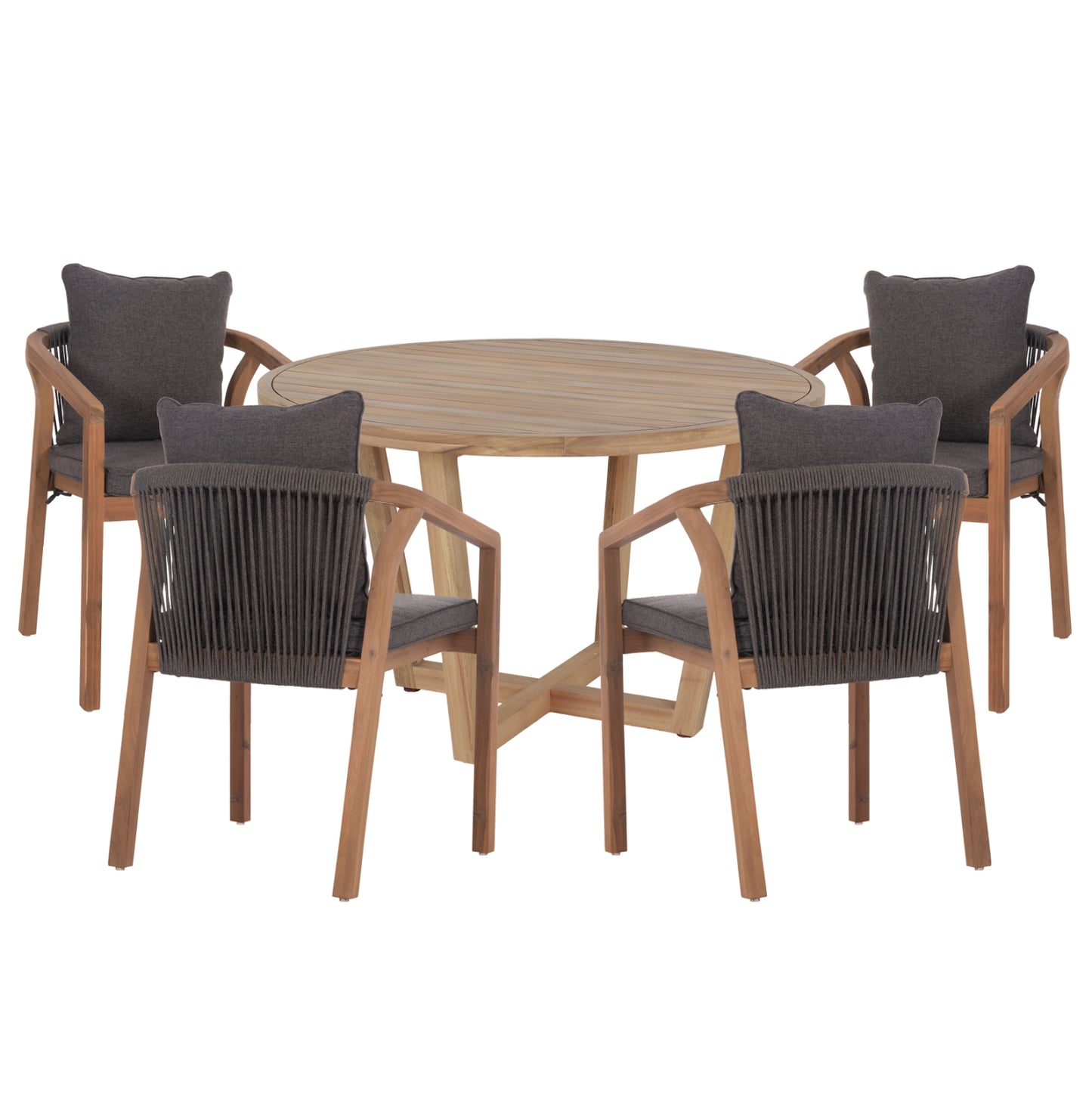 Outdoor Dining Set 5pcs Paraiso Hm10898.02 Acacia Wood In Natural--cushions In Grey