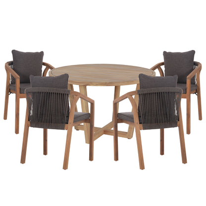 Outdoor Dining Set 5pcs Paraiso Hm10898.02 Acacia Wood In Natural--cushions In Grey