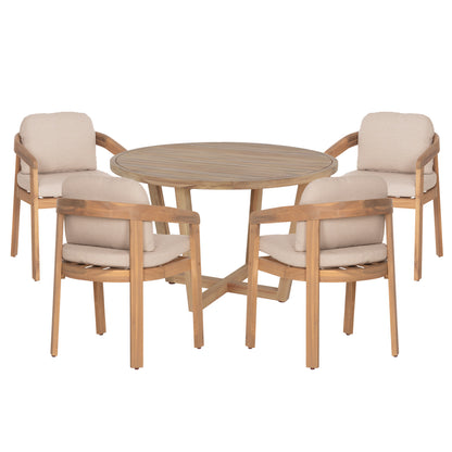 Outdoor Dining Set 5pcs Paraiso Hm10902 Acacia Wood In Natural--cushions In Beige