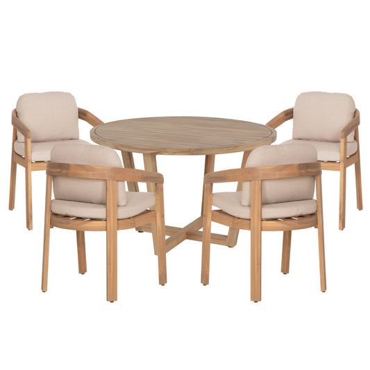 Outdoor Dining Set 5pcs Paraiso Hm10902 Acacia Wood In Natural--cushions In Beige
