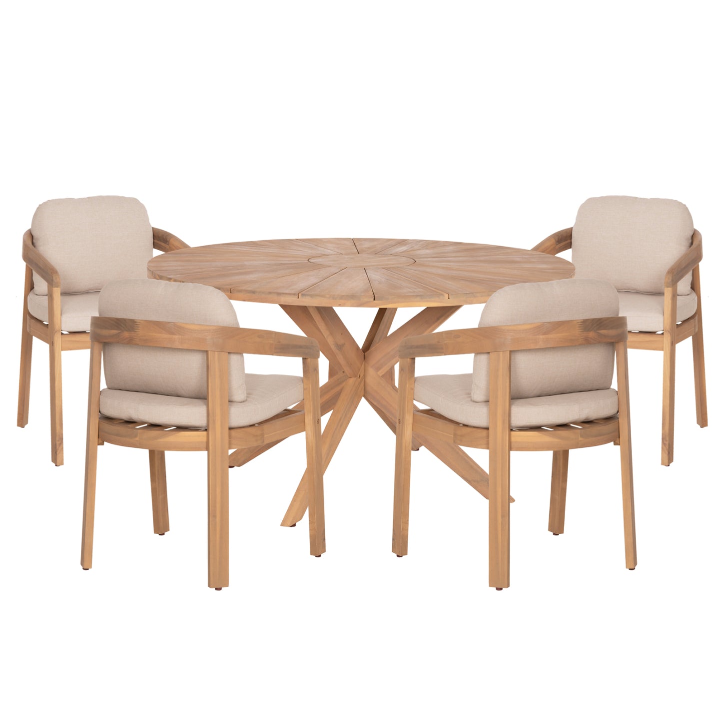 Outdoor Dining Set 5pcs Cravin Hm10904 Acacia Wood In Natural--cushions In Beige