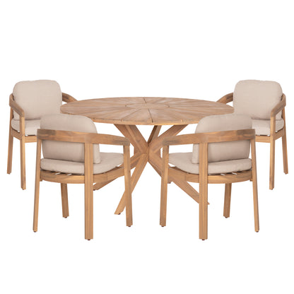Outdoor Dining Set 5pcs Cravin Hm10904 Acacia Wood In Natural--cushions In Beige