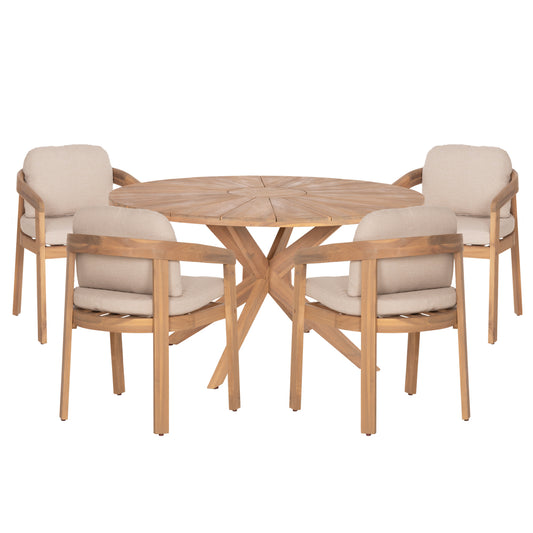 Outdoor Dining Set 5pcs Cravin Hm10904 Acacia Wood In Natural--cushions In Beige