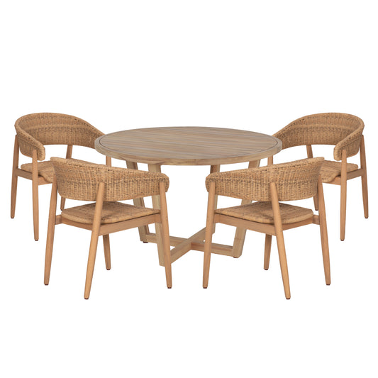 Outdoor Dining Set 5pcs Paraiso Hm10907 Acacia Wood & Rope In Natural Colors