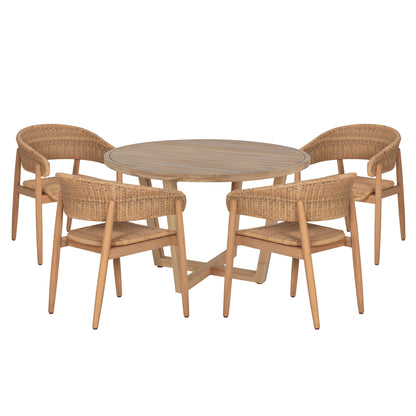 Outdoor Dining Set 5pcs Paraiso Hm10907 Acacia Wood & Rope In Natural Colors