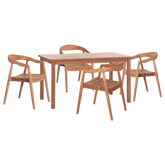 Outdoor Dining Set 5pcs Ebenizer Hm10915 Teak Wood In Natural Color