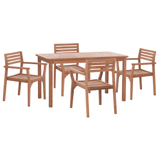 Outdoor Dining Set 5pcs Ermioni Hm10927 Teak Wood In Natural Color