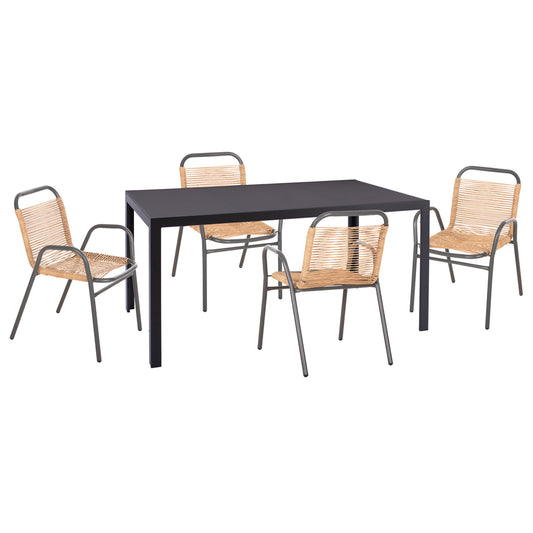 Outdoor Dining Set 5pcs Avril Hm10956.02 Grey Metal--p.e.rattan In Natural