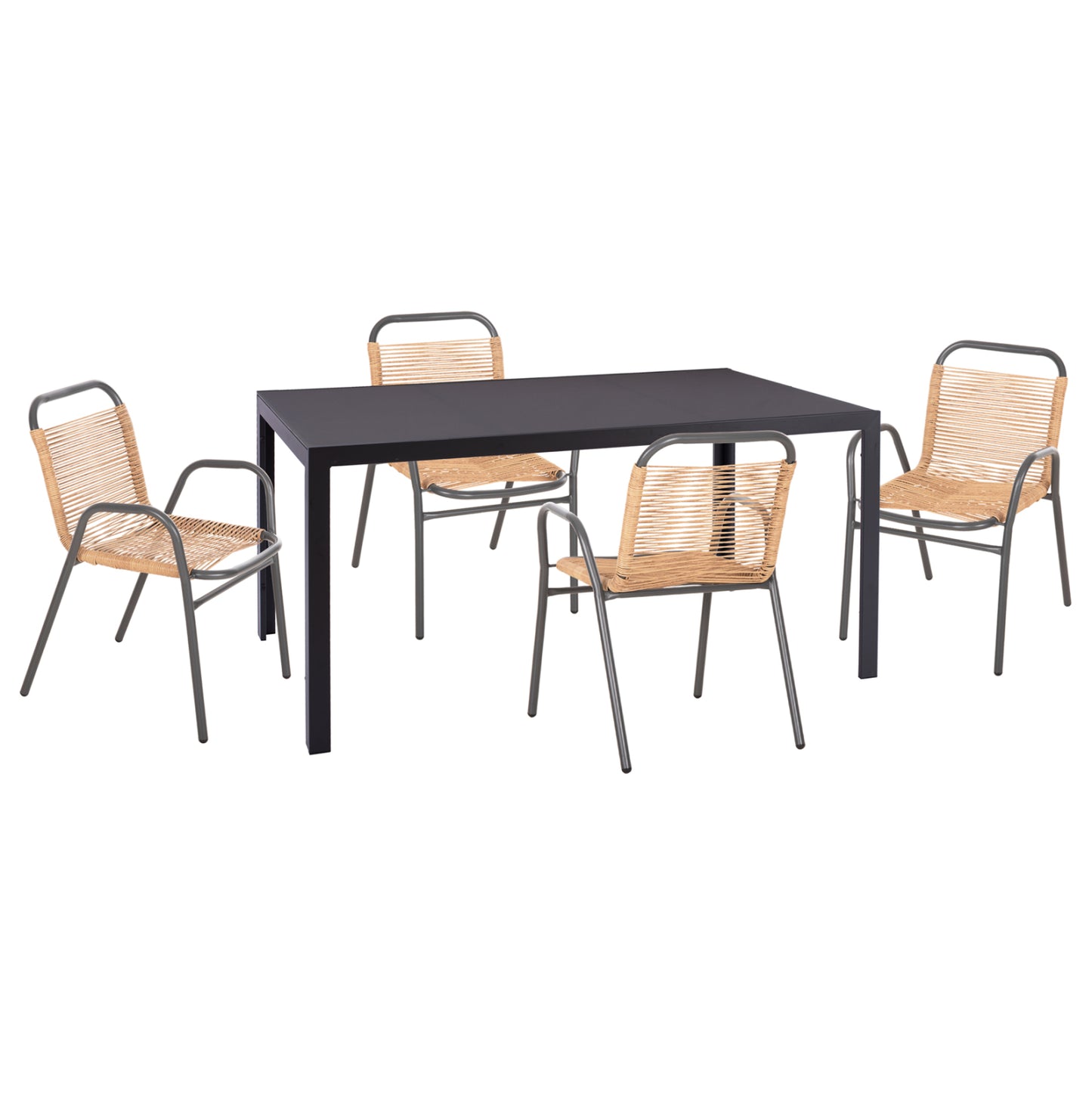 Outdoor Dining Set 5pcs Avril Hm10956.02 Grey Metal--p.e.rattan In Natural