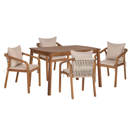 Outdoor Dining Set 5pcs Kroll Hm10981 Acacia Wood In Natural--cushions In Beige