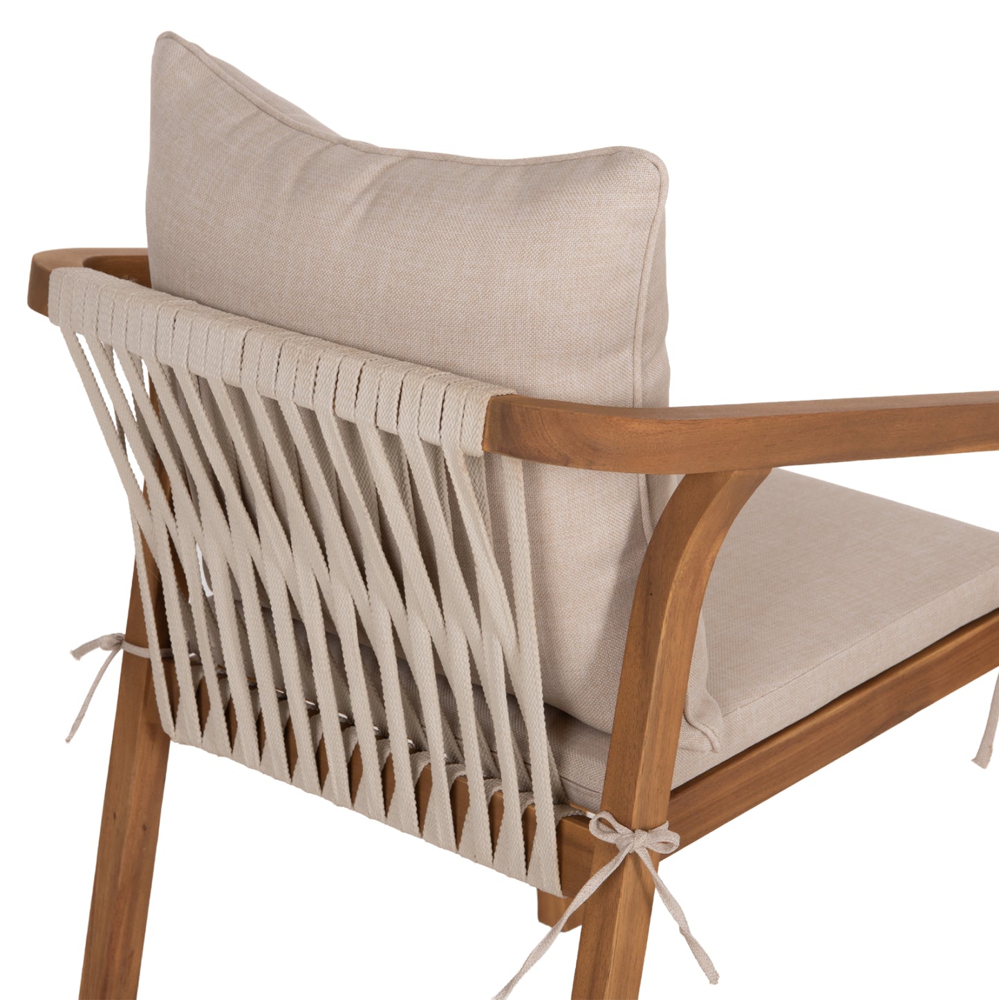 Outdoor Dining Set 5pcs Debbie Hm10991 Acacia Wood In Natural-cushions In Beige