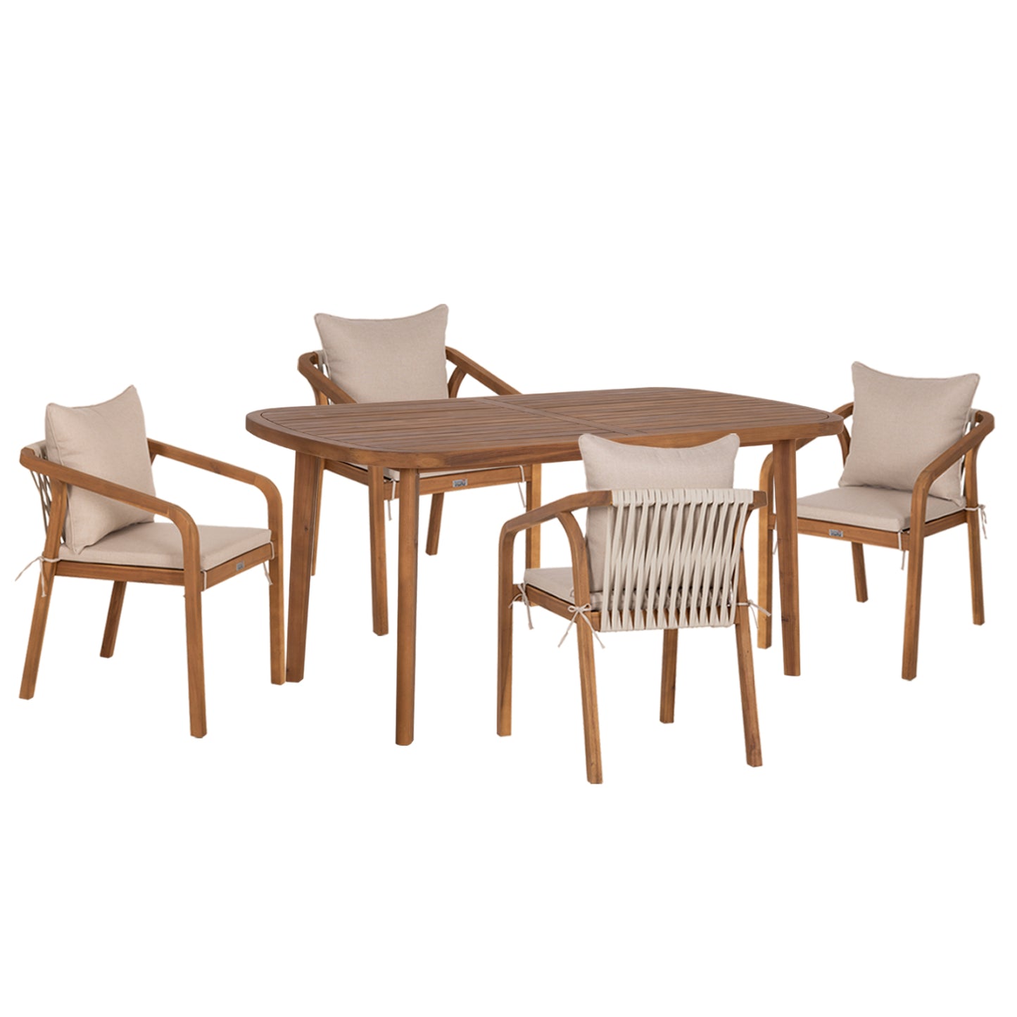 Outdoor Dining Set 5pcs Debbie Hm10991 Acacia Wood In Natural-cushions In Beige