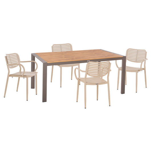 Outdoor Dining Set 5pcs Hilliard Hm10998.04 Champagne Colored Aluminum-polywood